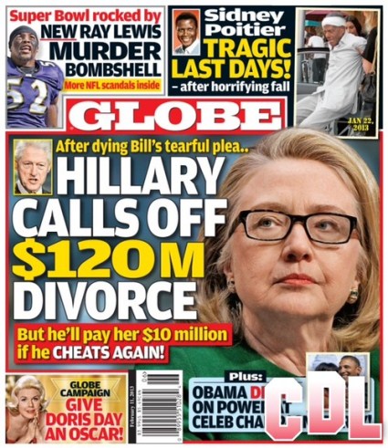 GLOBE: Hillary Clinton Calls Off Divorce After Bill Clinton’s Tearful Pleading (Photo)