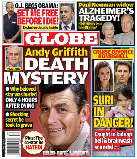 GLOBE Magazine: Andy Griffith’s Death Mystery And  His Shocking Secret