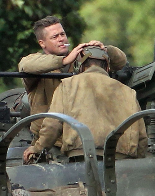 Brad Pitt And Shia LaBeouf Fighting On The Set Of WWII Film Fury – (PHOTOS)