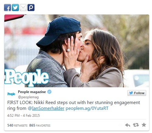 Nina Dobrev Disgusted As Nikki Reed Shows Off Ian Somerhalder Engagement Ring PDA In People Magazine: NOT Happy For Couple?