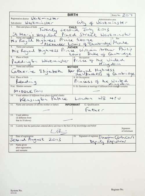 Kate Middleton Describes Her Job as “Princess of the United Kingdom” on Prince George’s Birth Certificate