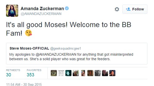 Big Brother 17 Winner Steve Moses Bullied by GinaMarie Zimmerman into Amanda Zuckerman Twitter Apology